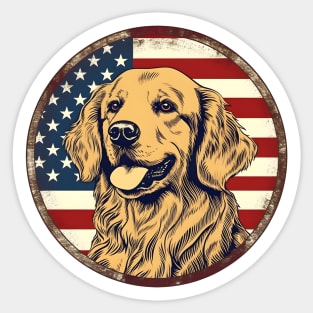 Golden retriever on a vintage distressed American flag Sticker